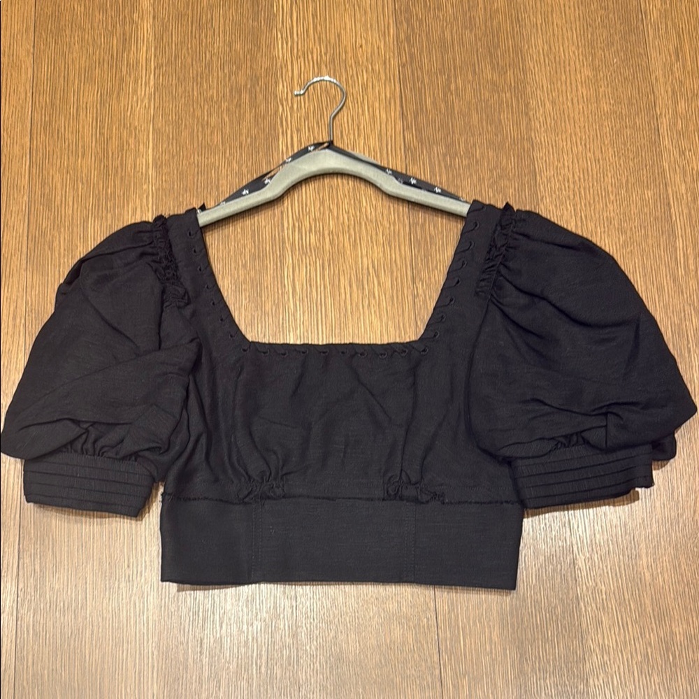 Aje Black Puff Sleeve Crop Top
